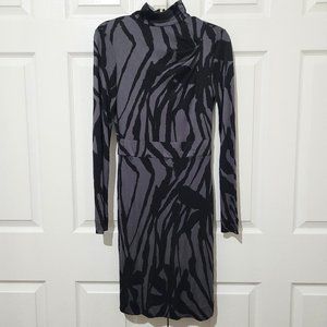 Tory Burch Black Gray 100% Silk Long Sleeve Dress